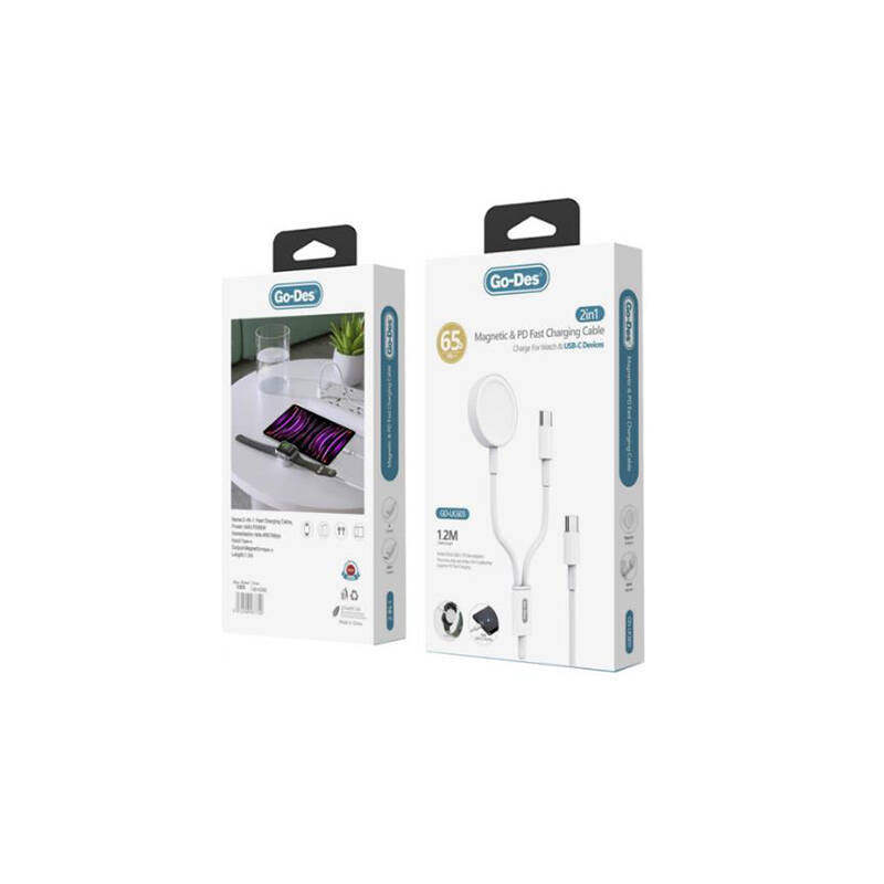 Go Des GD-UC603 2in1 Magnetik Wireless Type-C PD Hızlı Şarj Kablosu 65W 1.2M Go Des GD-UC603 2in1 Magnetik Wireless Type-C PD Hızlı Şarj Kablosu 65W 1.2M